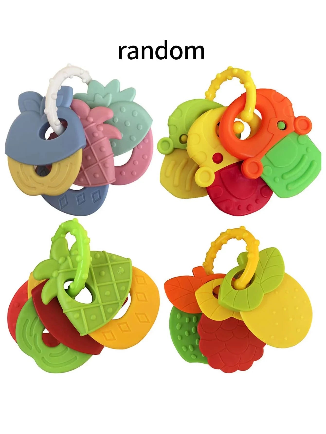 Fruit-Shaped Baby Teether Rattle Set – Random Colors, Educational Sensory Toys for Teething Relief & Early Development