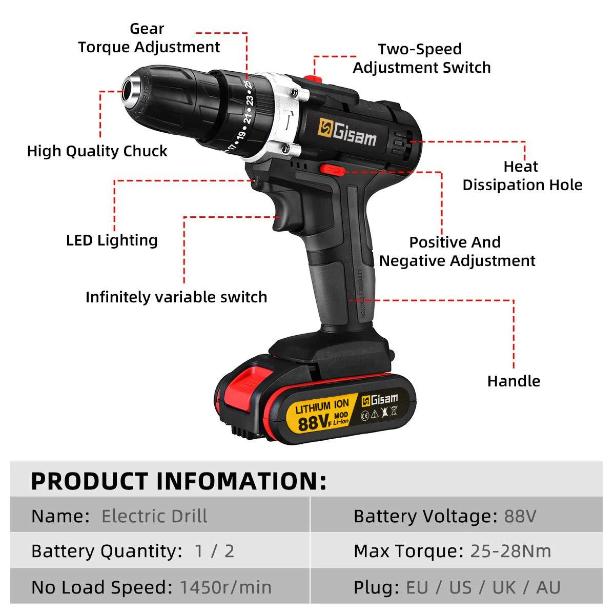 21V Cordless Impact Drill – Electric Screwdriver & Hammer Drill | Mini Wireless Power Tool with Lithium-Ion Battery