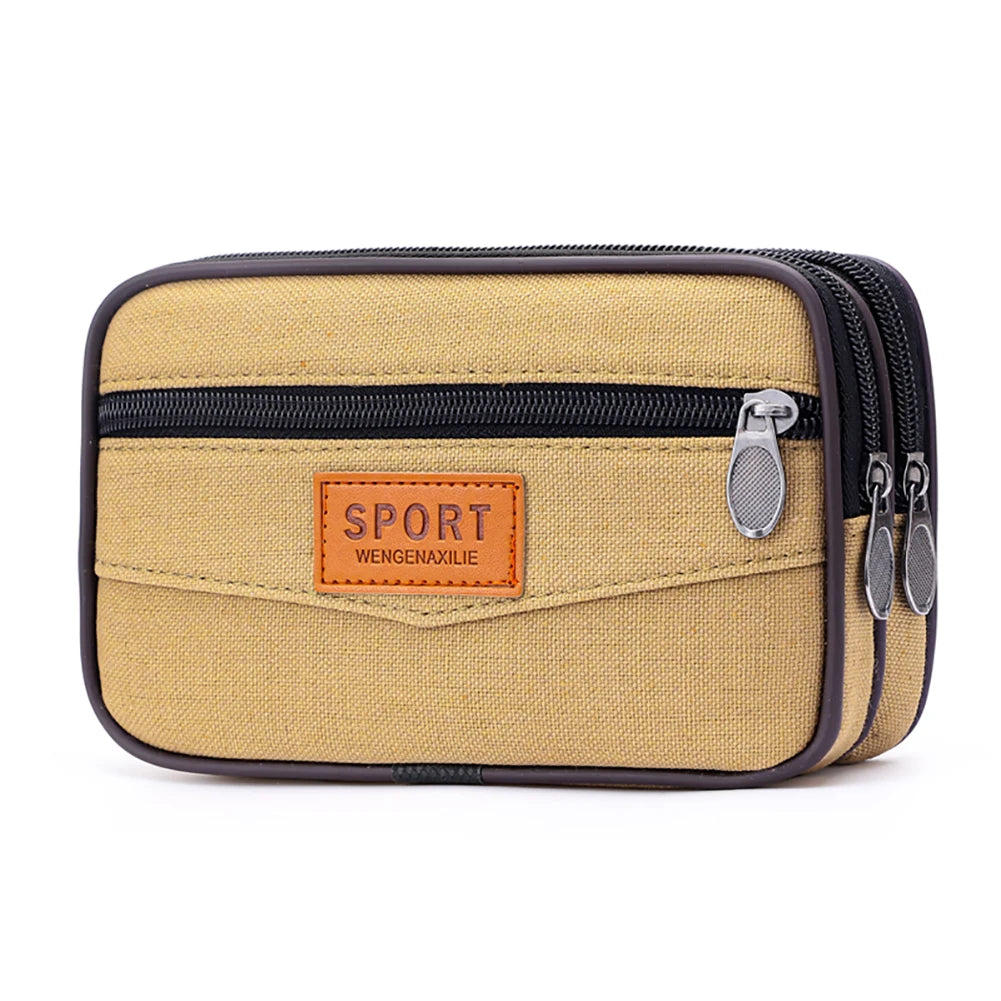 Men’s Outdoor Sports Waist Bag – Multi-Pocket Canvas Coin Pouch & Zipper Change Purse