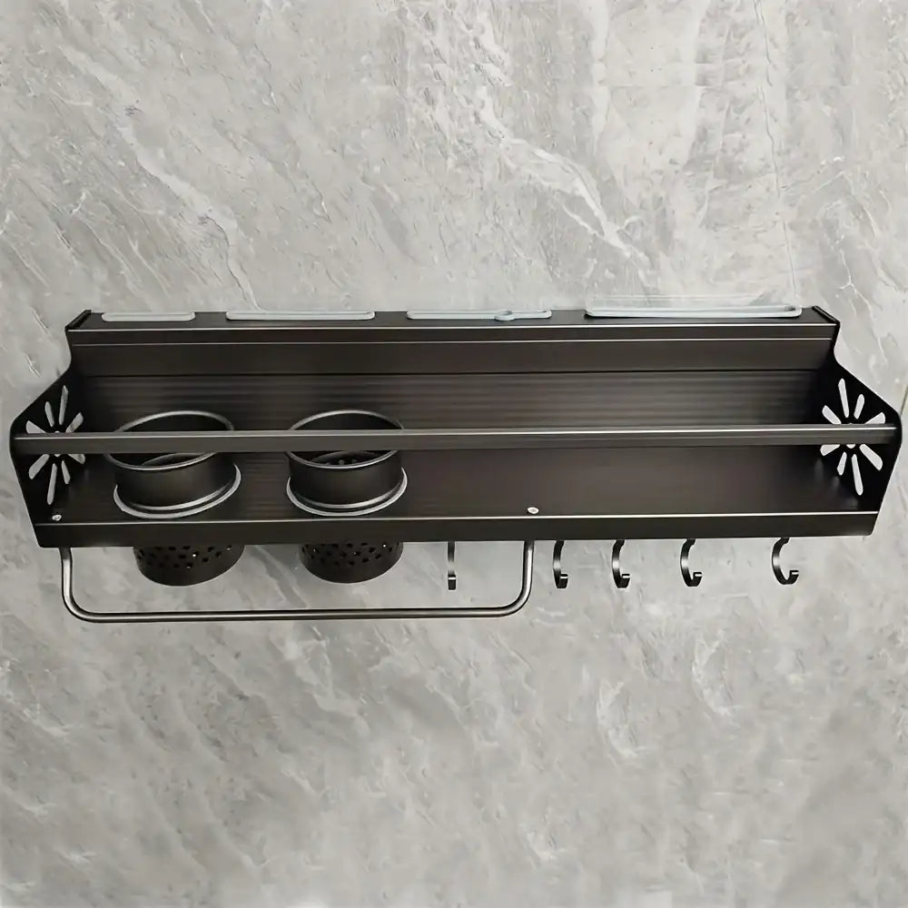 Kitchen Wall-Mounted Spice Storage Rack with Hooks – Space-Saving Kitchen Organizer