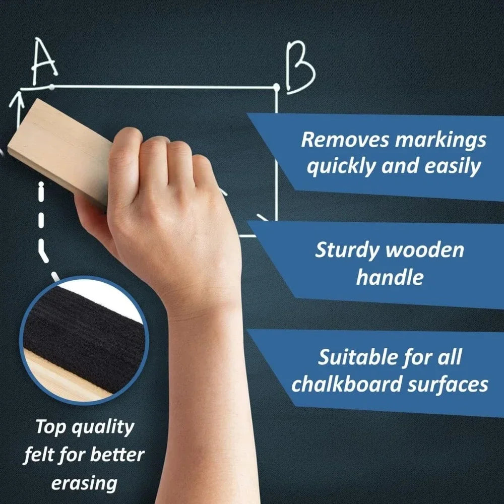 Blackboard Eraser Set – 3-Pack Chalk Erasers with Wooden Handle & Premium Felt