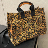 Leopard Print Canvas Tote Bag – Casual Briefcase with Pockets for Travel & Office