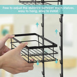 Over-Door Adjustable Rustproof Shower Caddy – Black Wall/door Mounted Organizer with Shelves & Hooks