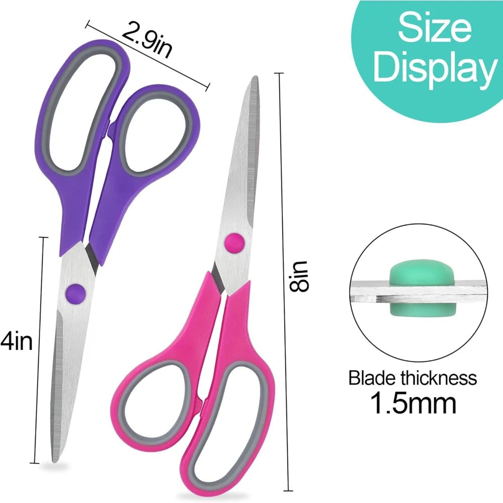 8-Inch All-Purpose Scissors 6-Pack – Sharp Comfort-Grip Scissors for Office, School, Sewing, Fabric & Craft Projects