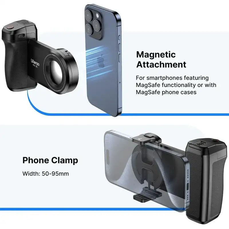 Ulanzi MA35 MagSafe Bluetooth Smartphone Camera Grip – Magnetic & Clamp Handle with Remote Shutter