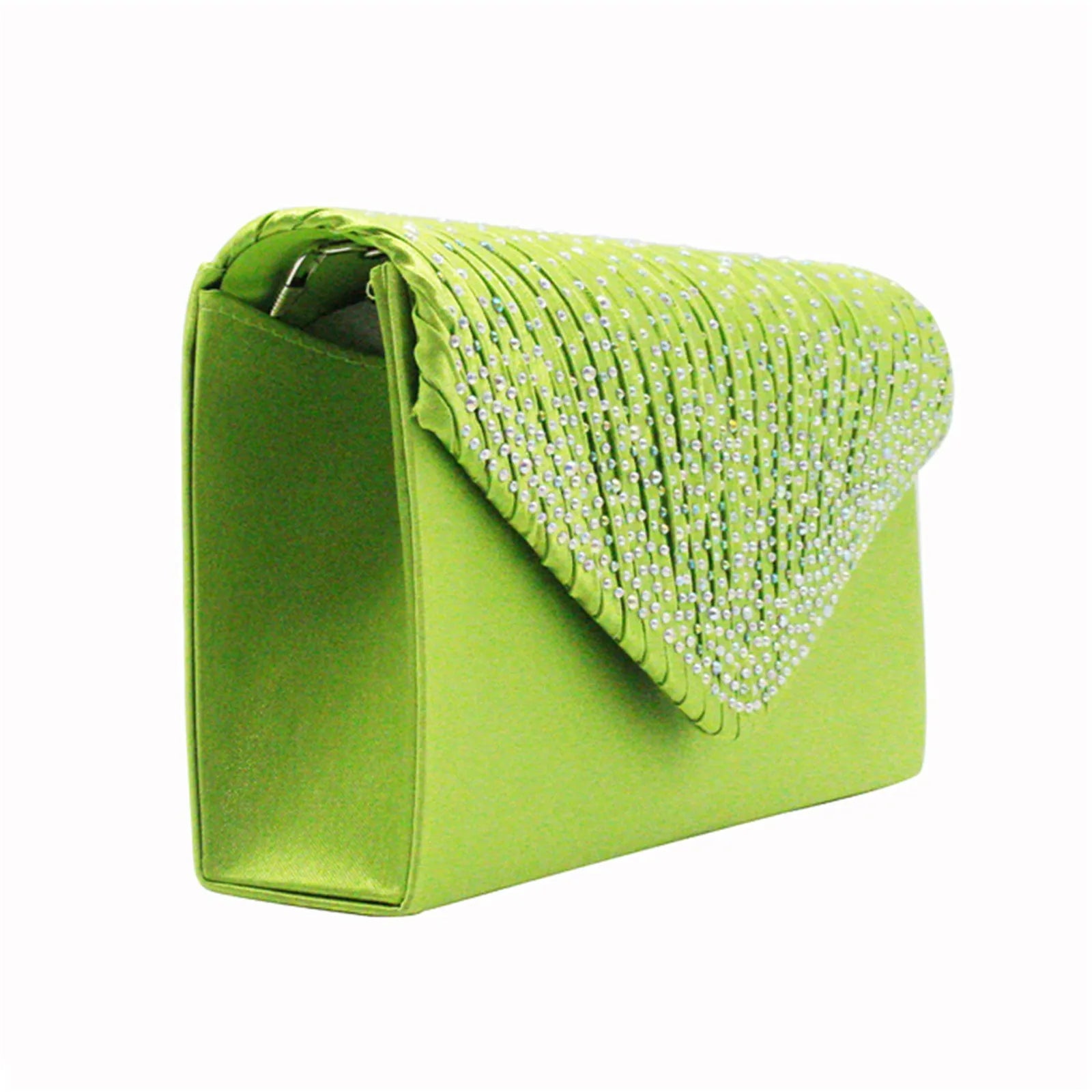Women’s Satin Rhinestone Clutch – Elegant Evening Shoulder Bag with Thin Chain for Parties, Banquets & Weddings