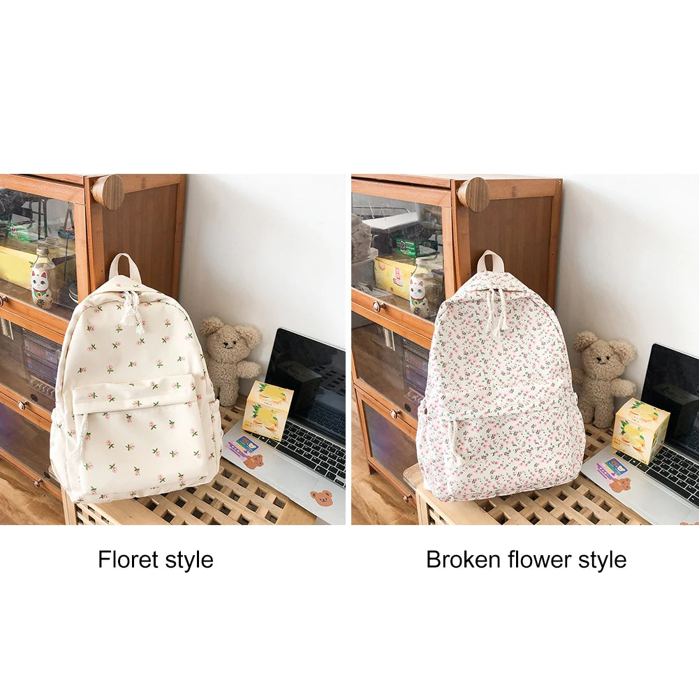 Women’s College Student Large Capacity Backpack – Adjustable Straps & Flower Design