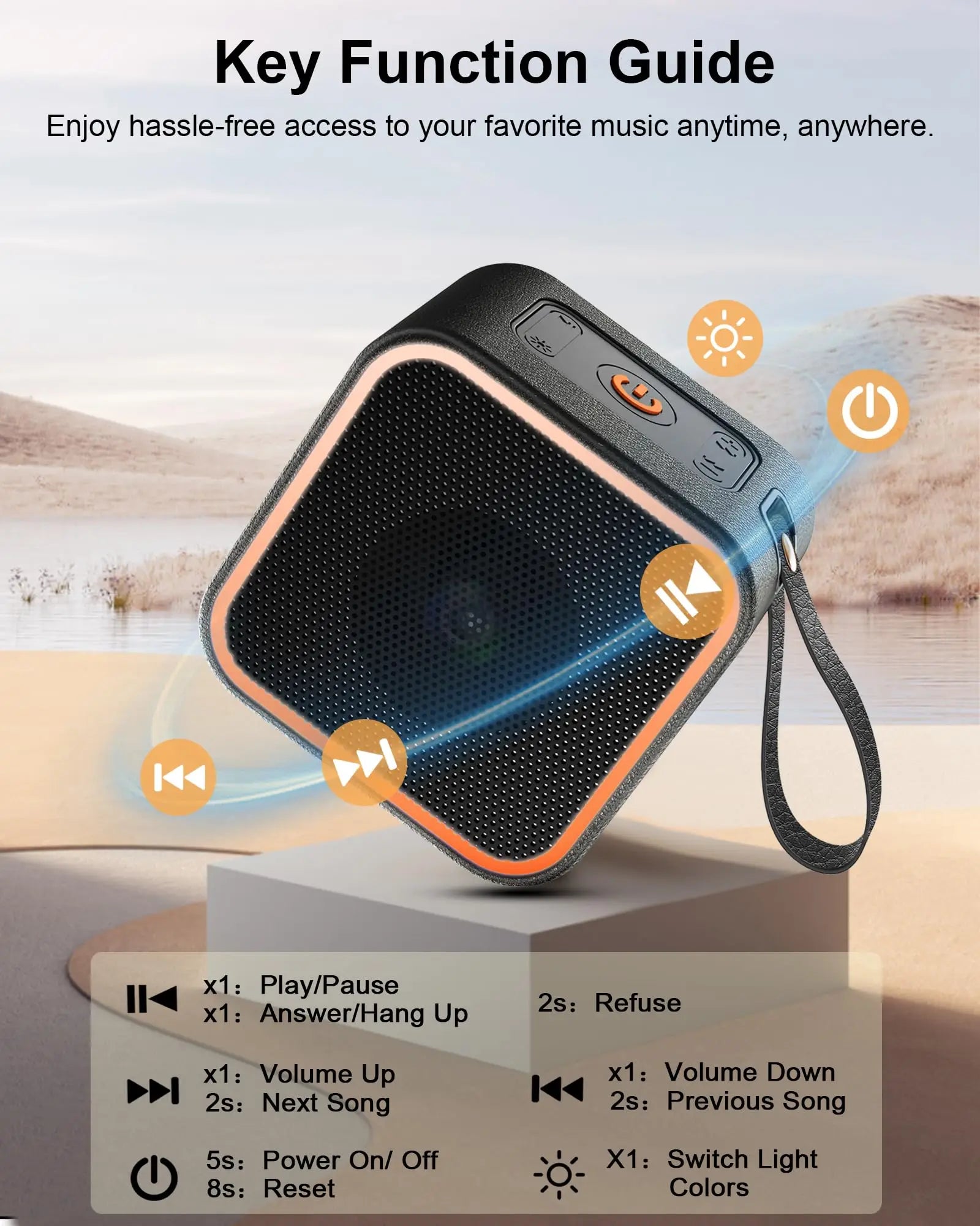 Portable Bluetooth Speaker with Dynamic RGB Lights – 10 H Playtime, HD Sound for Outdoor & Travel