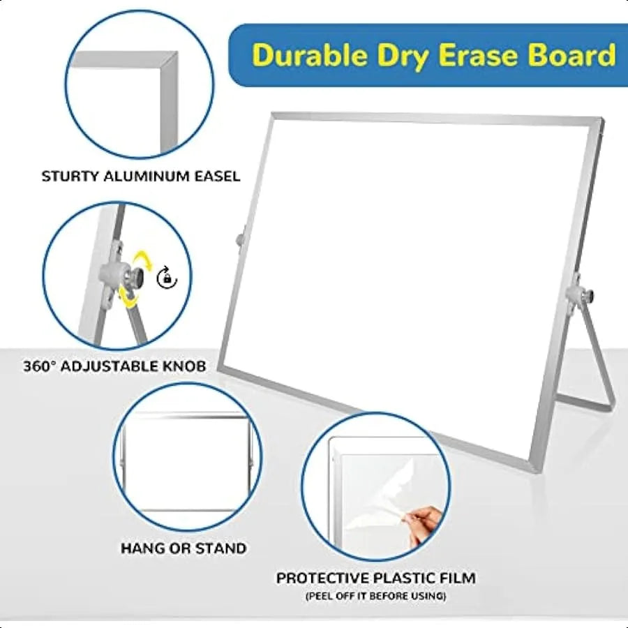 Large Magnetic Desktop Whiteboard – 16×12 in Double-Sided Dry Erase Board with Stand, Markers & Magnets