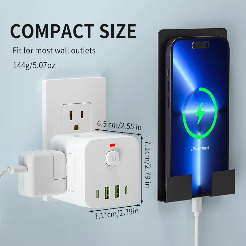 4-Sided Power Socket Extension – Practical & Portable Multi-Plug Adapter with USB Ports, Space-Saving Power Strip for Home & Travel