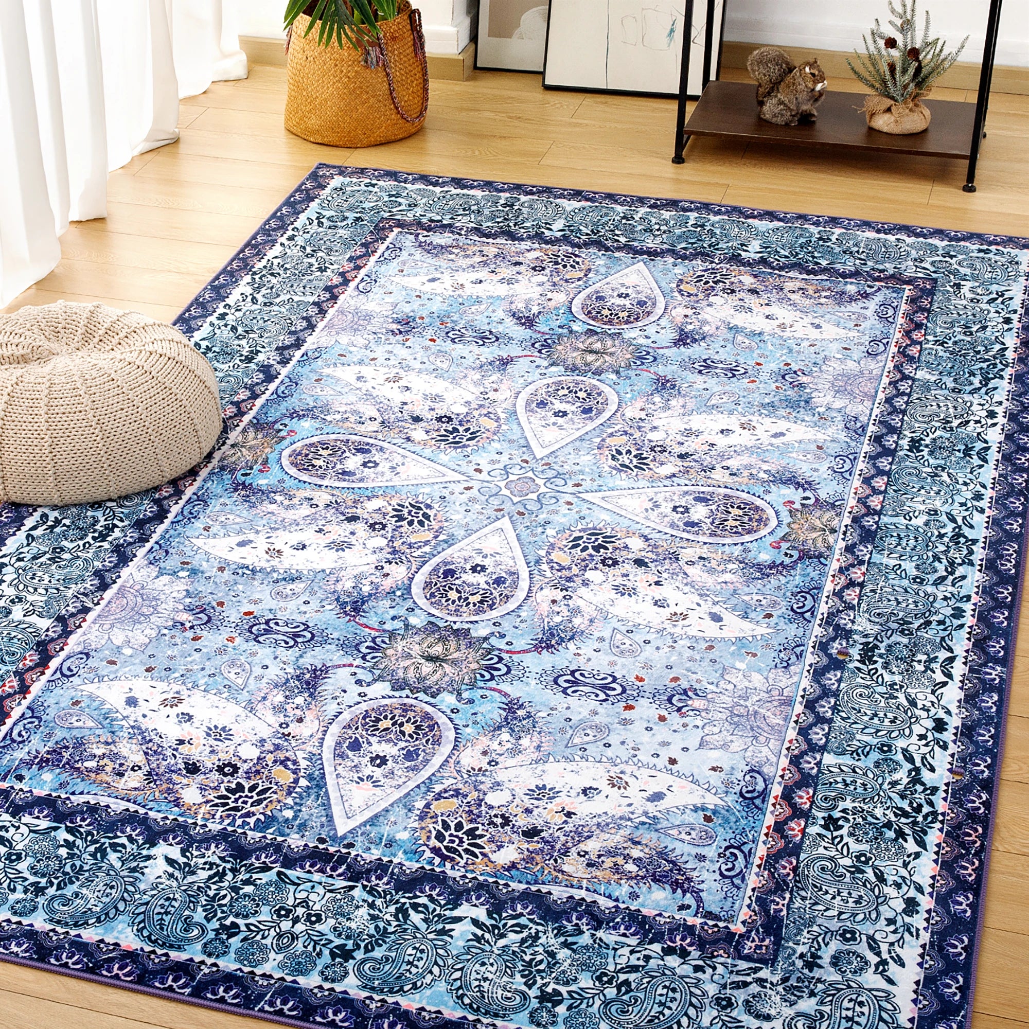 Vintage Floral Accent Area Rug – Soft Fluffy Large Carpet for Bedroom & Living Room Home Décor