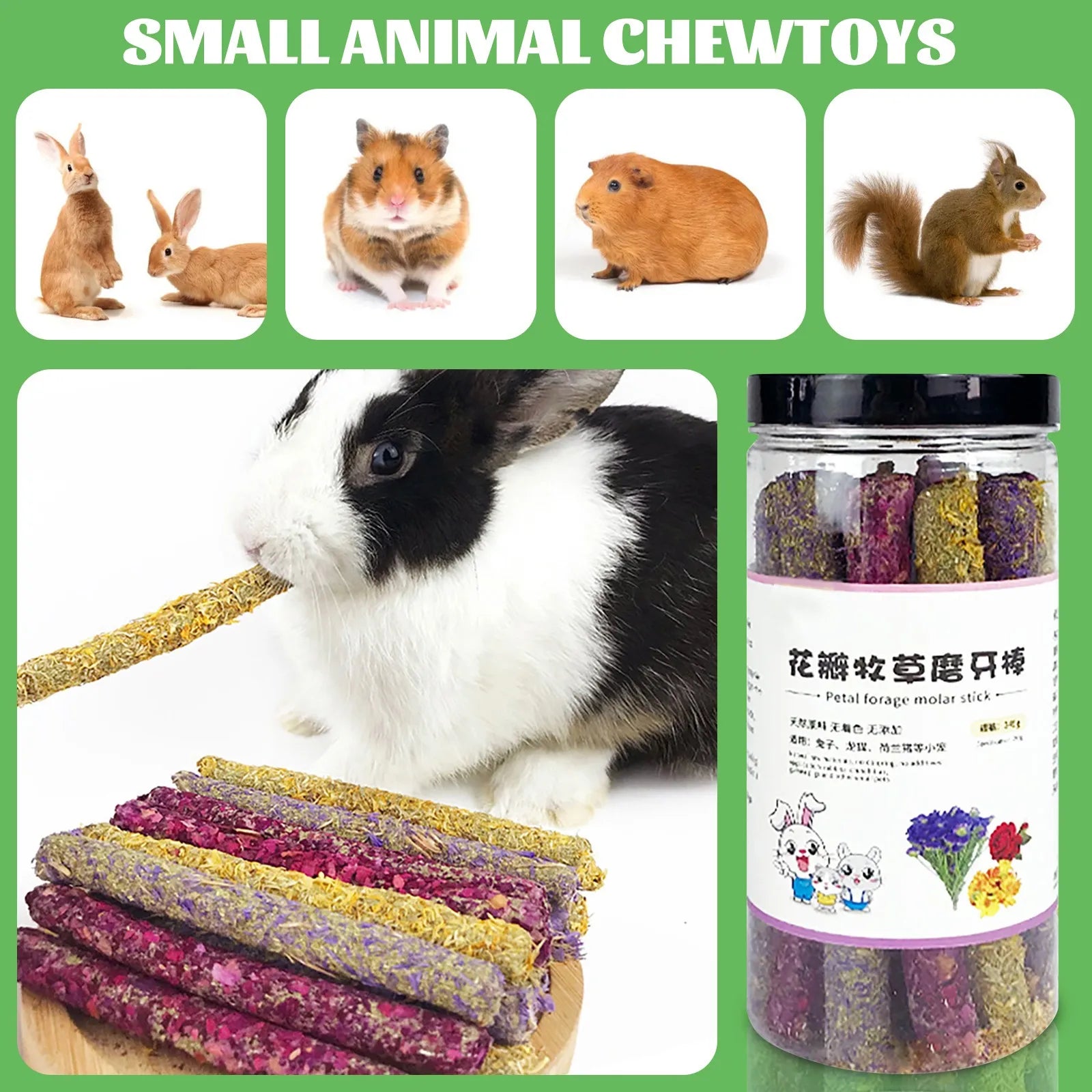 Natural Petal Grass Teething Sticks – Organic Dental Chew Toy for Puppies, Kittens & Small Pets to Promote Healthy Teeth & Gums