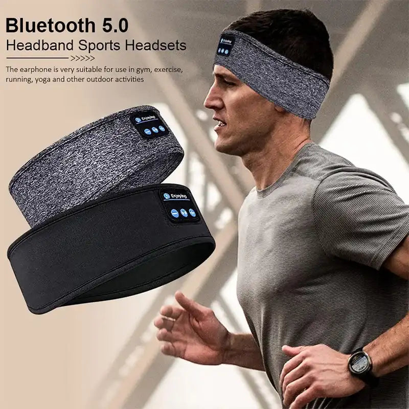 Wireless Bluetooth Headband Earphones – Sports & Sleep Elastic Headband with Built-In Bluetooth 5.0, Wireless Music Eye-Mask Headphones