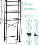 4-Tier Over-Toilet Bathroom Organizer Shelf – Adjustable Shelf with Paper-Holder & 4 Hooks, Rustic Brown
