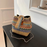Women’s Colorful Straw Bucket Bag – Casual Woven Clutch & Phone Pouch, Fashion Satchel Crossbody Messenger Handbag