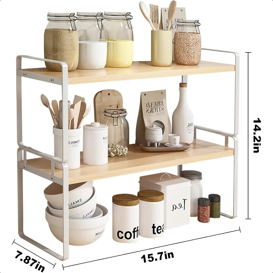 Wood Office Desk Shelf Organizer – 2-Tier Desktop Storage Rack & Cubicle Decor