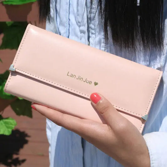 Women’s Long PU Leather Trifold Wallet – Elegant Card Holder Clutch Purse & Mobile Handbag