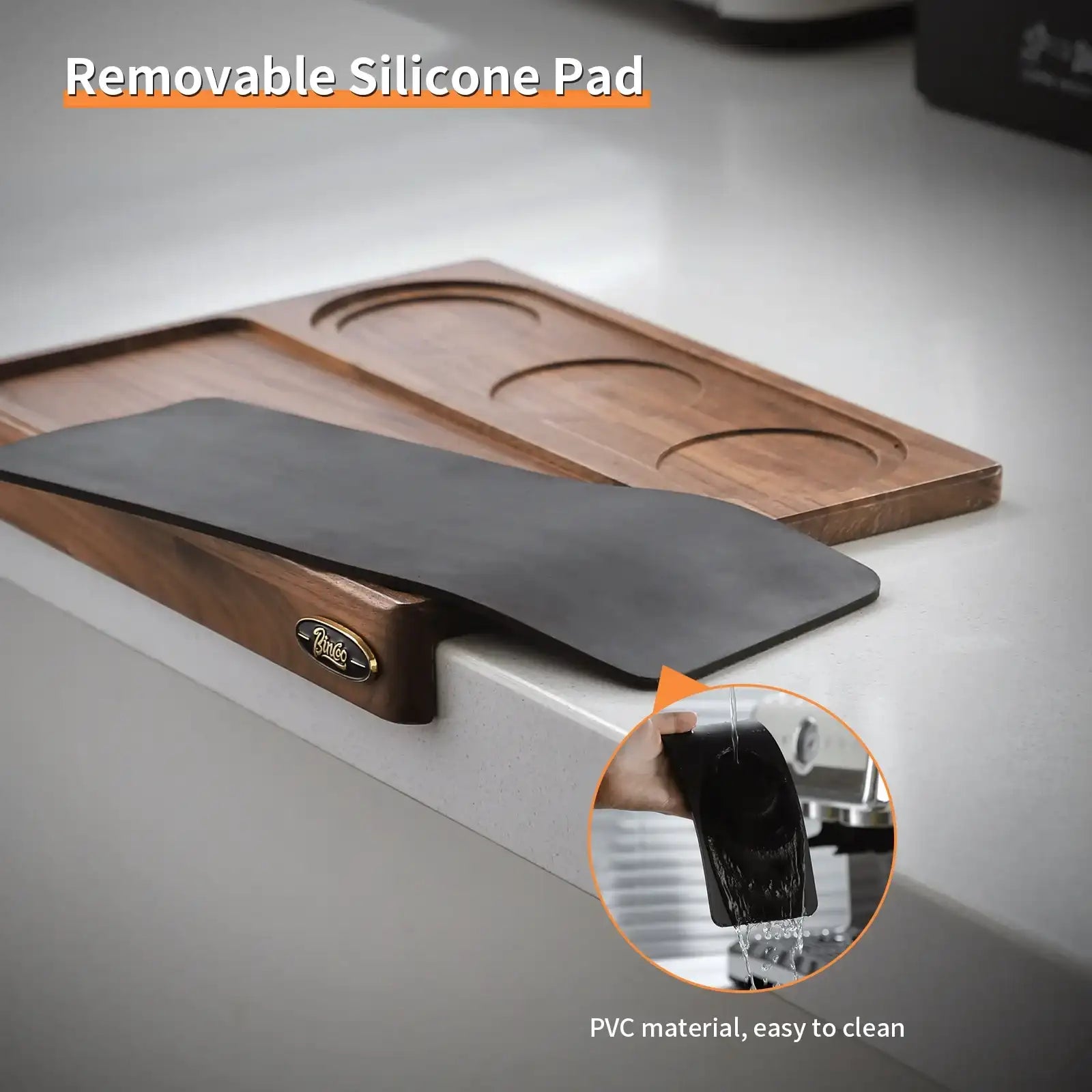 1- Product Title: Wooden Corner Coffee Tamper Mat & Station for 51-58mm Tampers