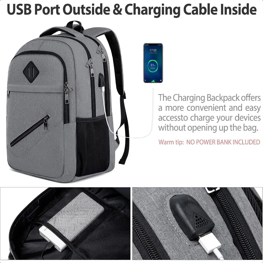 Unisex 15.6" School Laptop Backpack – USB Charging Water-Resistant Bookbag for Teen Boys & Girls | Men & Women Student Daypack