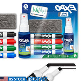 Dry Erase Markers Set with Eraser & Cleaner Spray – 6 Low-Odor Chisel Tip Markers for Whiteboard, Glass & Acrylic