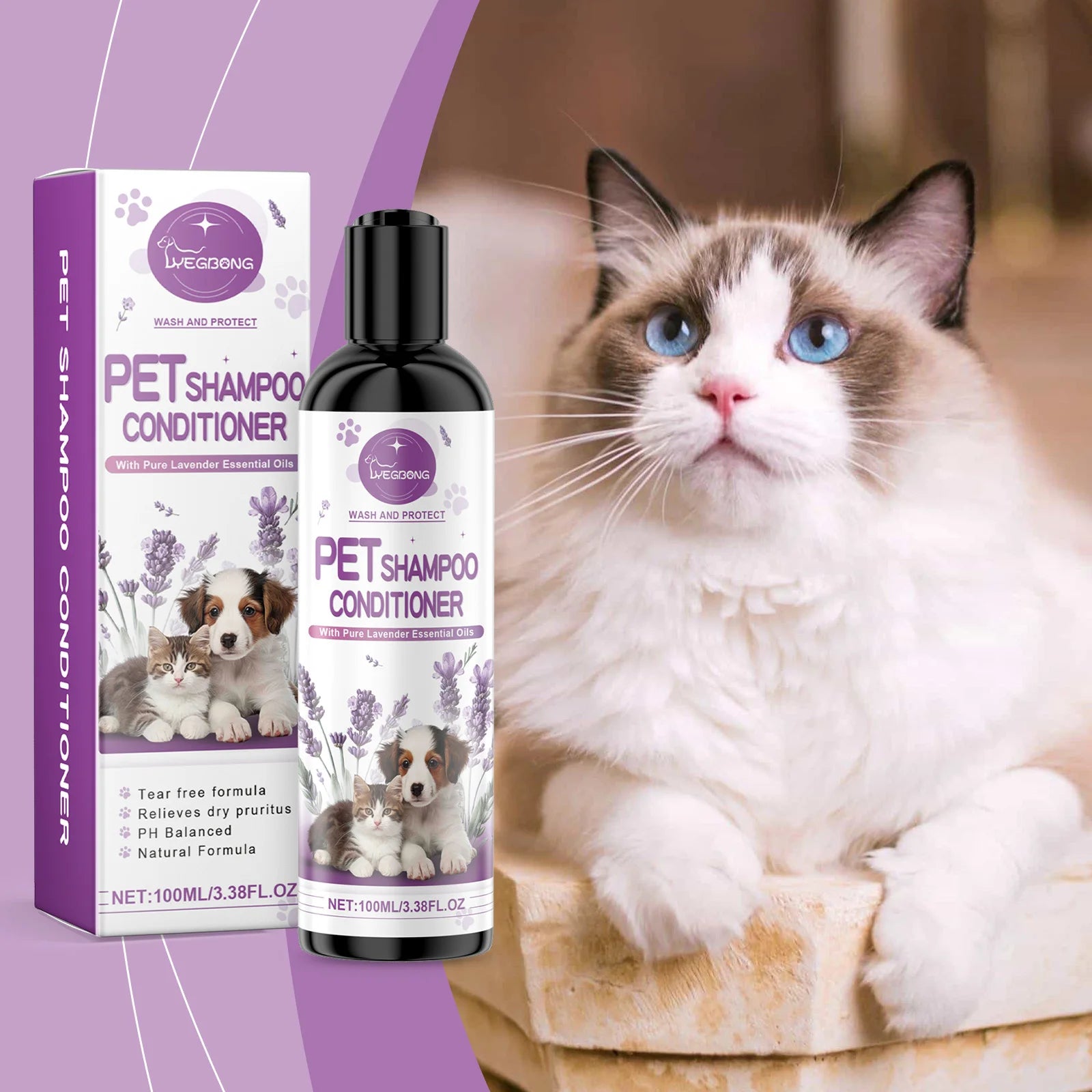 Yegbong Pet Lavender Shampoo – Gentle Cleansing for Cats & Dogs, Fluffy, Smooth & Fragrant Coat Care