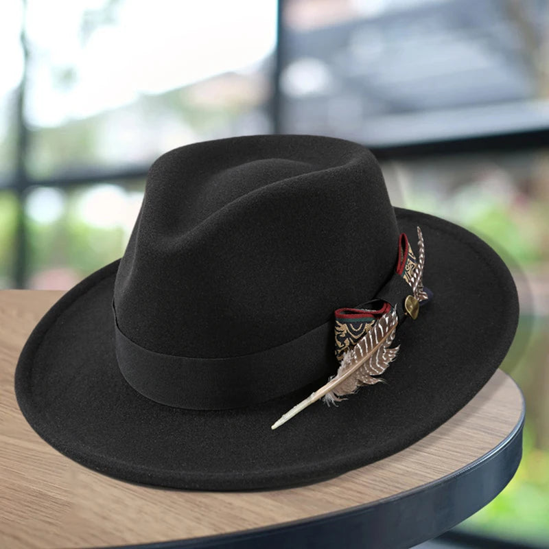 Unisex Classic Fedora Hat – Vintage Panama-Style Felt with Stylish Feather Detail for Summer Events & Jazz Festivals