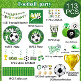 “113-Piece Soccer Party Decorations Set – Birthday Banner, Balloons, Tableware, Plates & Accessories for Soccer-Themed Parties”