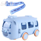 Bus-Shaped Cartoon Water Bottle – 500 ml Leakproof Kids Drinking Bottle with Movable Wheels & Strap
