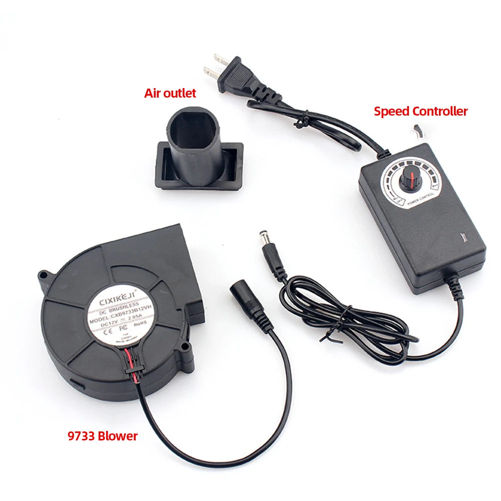 “DC 12V BBQ Blower Fan – 6000RPM Charcoal Chimney Starter with Variable Speed Controller for Outdoor Barbecue & Smelting”