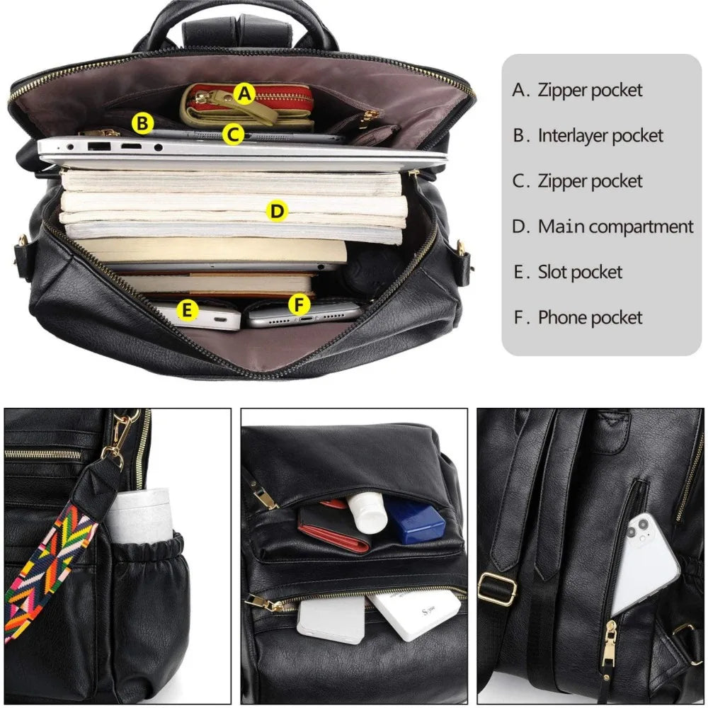 Women’s PU Leather Convertible Backpack Purse – Fashion Casual Shoulder Bag | Large-Capacity Stylish Daypack for Daily Use