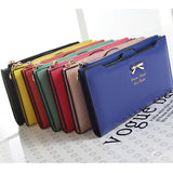 Women’s PU Leather Long Wallet – Cute Bowknot Clutch with Zipper, Multi-Card Slots, Coin Purse & Phone Holder