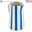 Handcrafted Ceramic Blue Stripe Pitcher Vase – Elegant Decorative Jug for Fresh & Artificial Flower Arrangements | Mediterranean Home Décor