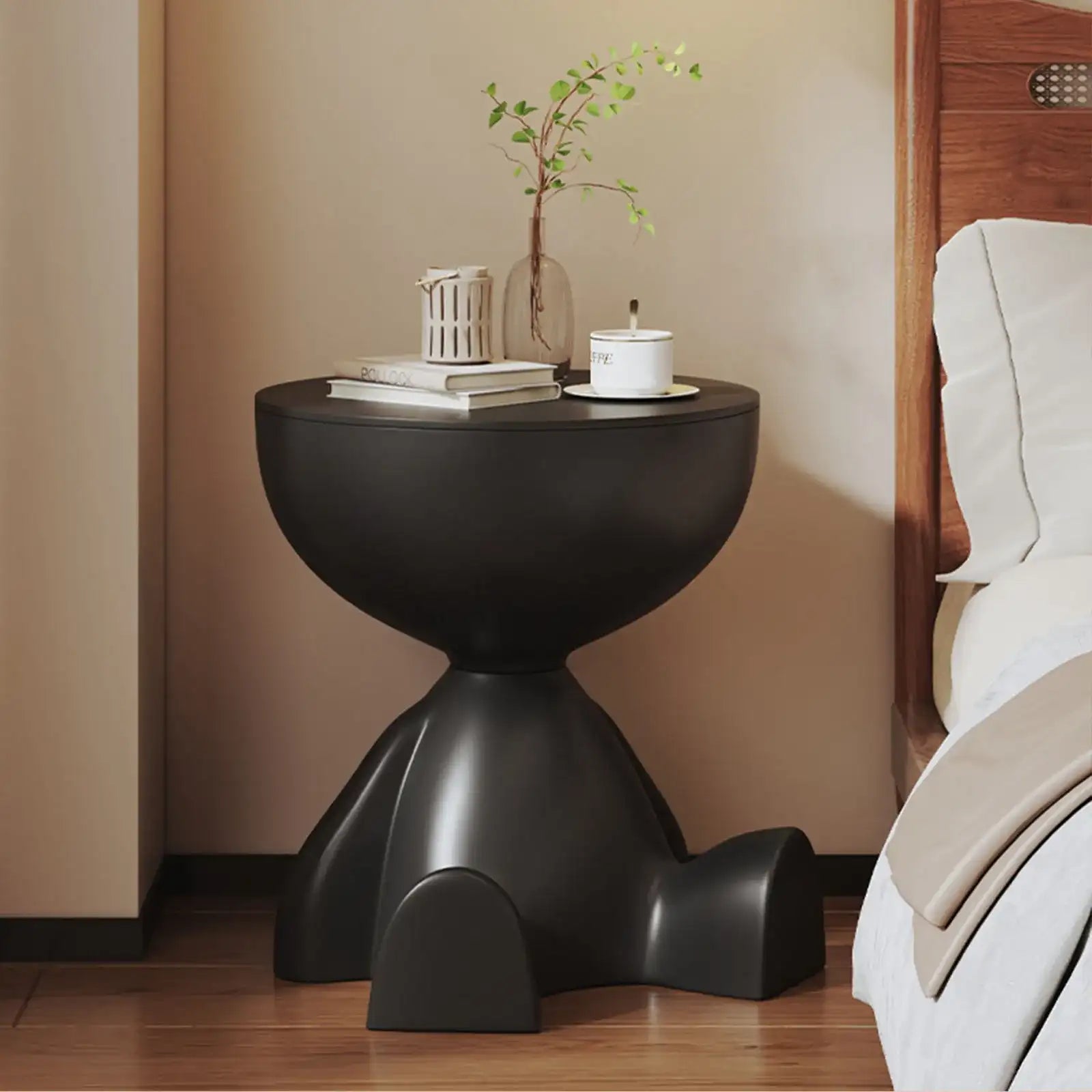 Modern Round Coffee Side Table – Matte Finish Living Room & Bedside Nightstand with Small Storage Rack (Wedyvko)”