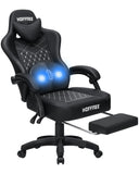 🎮 Ergonomic PU Leather Gaming Chair – Reclining Office Chair with Footrest, Adjustable Lumbar Cushion, Headrest & Massage Function
