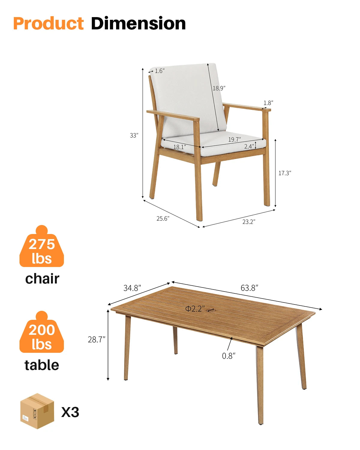 7-Piece Seehill Aluminum Patio Dining Set – Outdoor Table & 6 Chairs with Umbrella Hole, Teak Finish