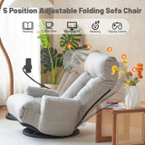 360° Swivel Gaming Floor Chair – 5-Position Adjustable Folding Sofa Chair with Armrests, Cushion & Phone Holder for Indoor Use