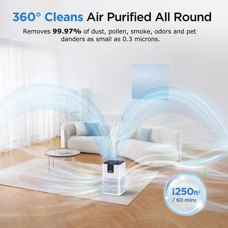 MOOKA H13 HEPA Air Purifier – Large Room Air Cleaner (Up to 1,250 ft²), 15 dB Sleep Mode