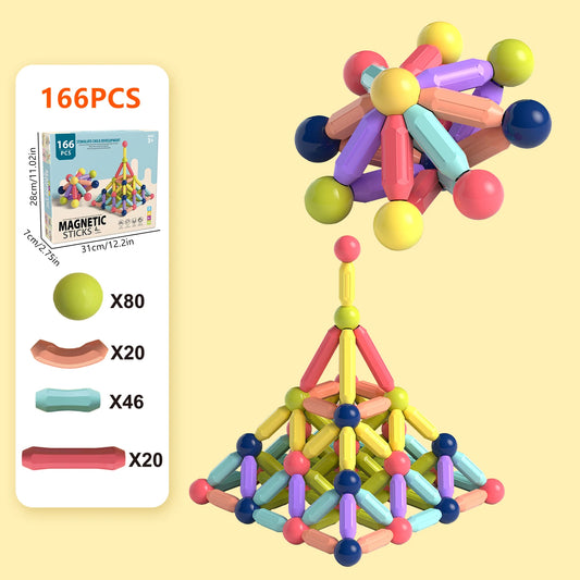166PCS Magnetic Balls & Sticks Construction Set – Colorful 3D Learning STEM Building Blocks for Kids, DIY Cognitive Educational Toys