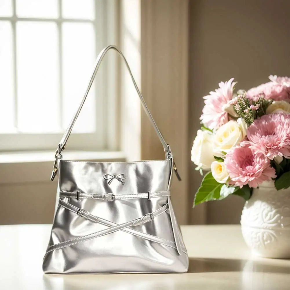 Women’s Luxury Shoulder Bag with Bow 🎀 – Elegant Solid Color Handbag & Crossbody Bag with Adjustable Strap 💼✨