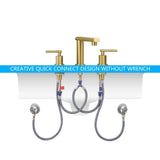 Brushed Gold 3-Hole Low-Arch 8″ Widespread Bathroom Faucet Set with Metal Drain & Supply Lines