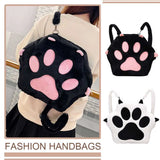 Cute Cat Paw Plush Backpack — Kawaii Soft Furry Bag with Adjustable Straps for Women & Girls