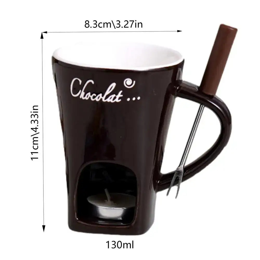 Ceramic Chocolate Fondue Mug Set 130 ml – Personal Melt Hot Pot Cup for Cheese, Butter & Desserts