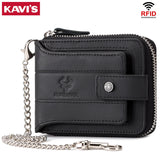 KAVIS Men’s RFID Genuine Leather Wallet – Multifunction Zipper Storage Money Bag with Coin Purse & Card Holder