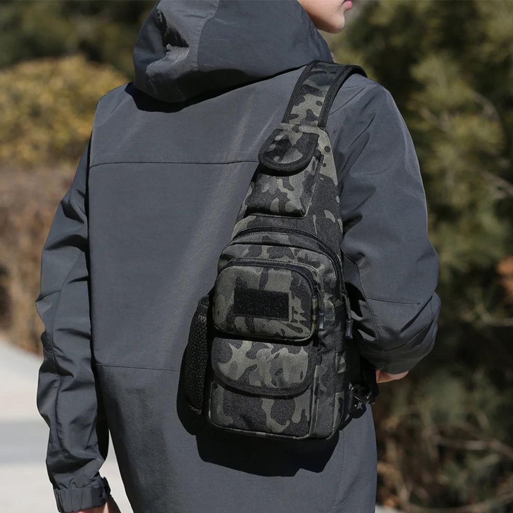 Men’s Casual Outdoor Chest Bag – Multi-Functional Sports Shoulder Messenger with Water Bottle Pouch & Crossbody Design