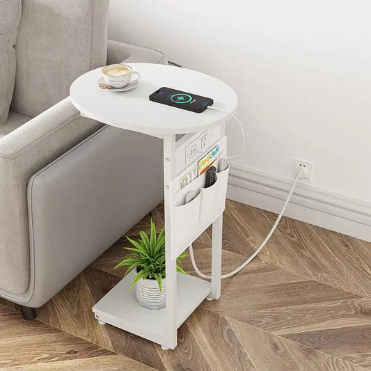 Greige C-Shaped End Table – Sleek Sofa Side Stand for Living Room, Bedroom