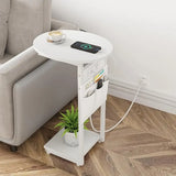 Greige C-Shaped End Table – Sleek Sofa Side Stand for Living Room, Bedroom