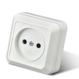 White Wall Mount EU Standard Power Socket – Vintage Style Electrical Outlet with Grounding, Flame-Retardant Plastic Surface Plug for Home & Office