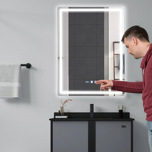 LED Wall-Mounted Anti-Fog Bathroom Mirror – Touch-Switch 3-Colour Dimmable Vanity Light