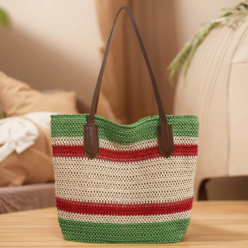 Straw Shoulder Bag for Women – Large Capacity Summer Beach Handbag with Zipper & Crossbody Strap 🏖️👜