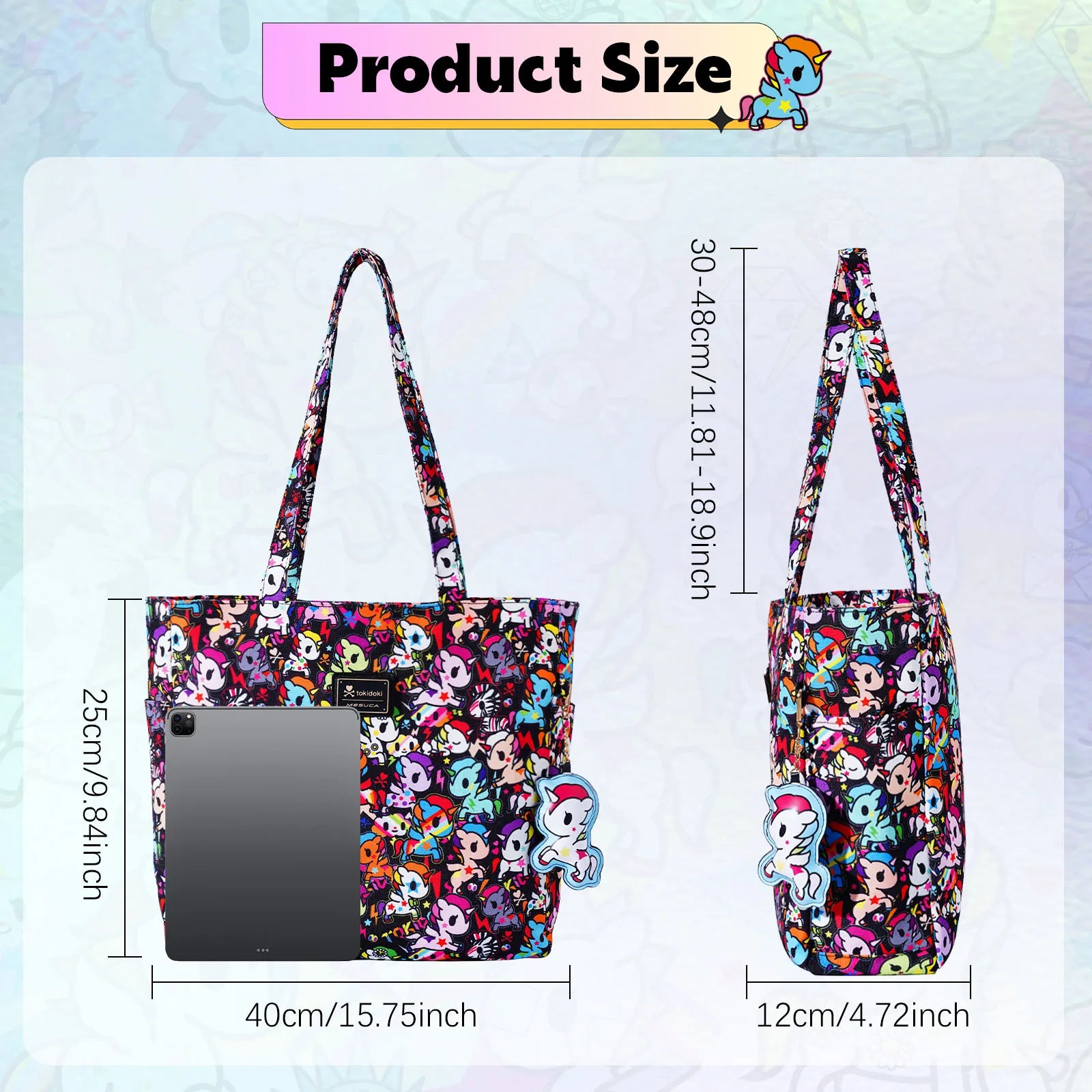 Official Tokidoki Unicorno large tote bag – lightweight women’s shopping & travel shoulder bag with Unicorno keychain
